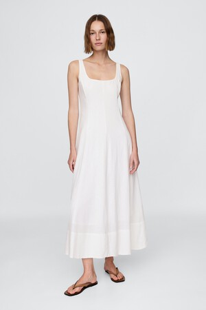 Linen-Blend Square-Neck Maxi Dress