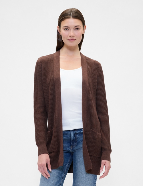 Relaxed Shaker-Stitch Open-Front Cardigan