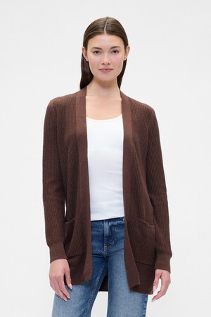 Relaxed Shaker-Stitch Open-Front Cardigan
