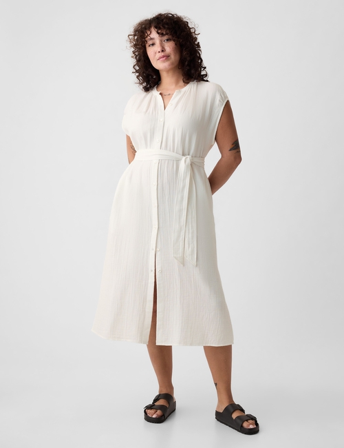 Crinkle Gauze Belted Midi Dress