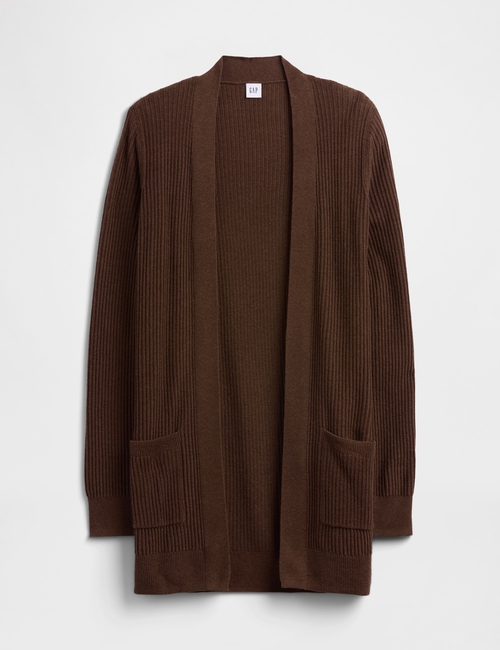 Relaxed Shaker-Stitch Open-Front Cardigan