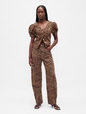 SS PUFF SLV VNECK FASHION SHIRT - LEOPARD