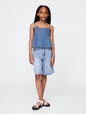 Kids Denim Bow-Strap Peplum Top