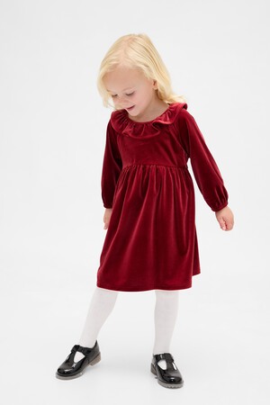 Baby & Toddler Velour Ruffle Collar Dress