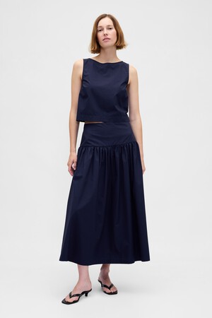 DROPWAIST POPLIN MAXI SKIRT