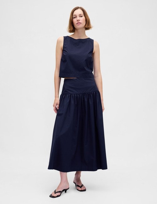 Poplin Drop-Waist Maxi Skirt