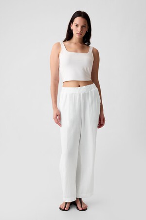 Mid Rise Gauze Wide-Leg Pull-On Pants