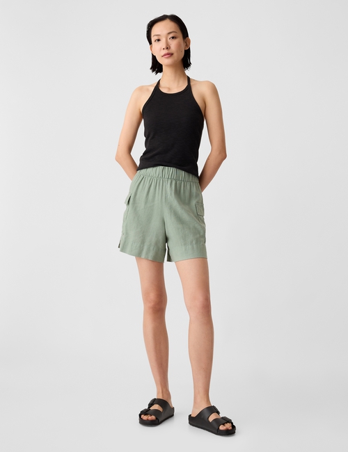 6'' High Rise Linen-Blend Pull-On Cargo Shorts
