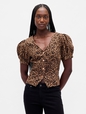 SS PUFF SLV VNECK FASHION SHIRT - LEOPARD