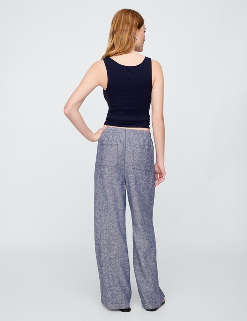 Mid Rise Linen-Blend Pull-On Wide-Leg Pants