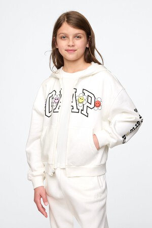 Kids VintageSoft Smiley World Logo Zip Hoodie