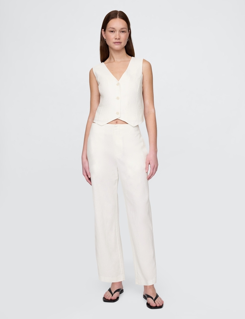 Linen-Blend Relaxed Straight Ankle Pants