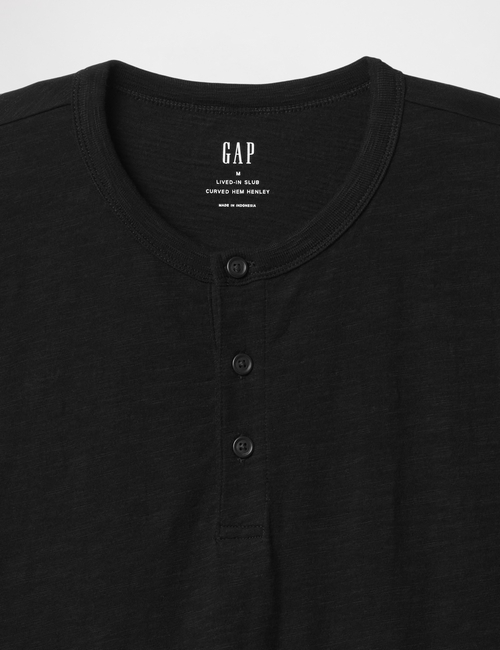 Lived-In Relaxed Curved Hem Henley T-Shirt