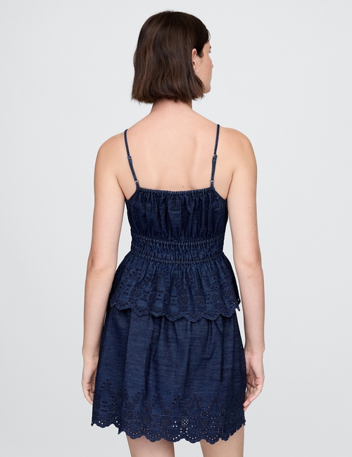 Smocked Eyelet Denim Cami