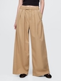 High Rise Twill Pleated Wide-Leg Khakis