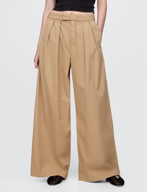 High Rise Twill Pleated Wide-Leg Khakis