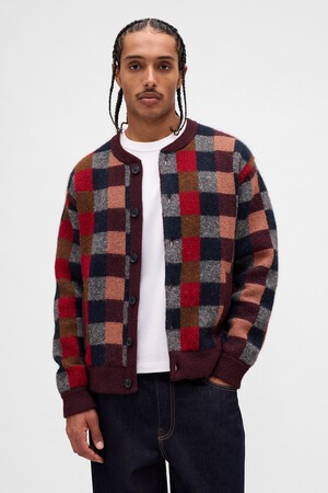 Fuzzy Relaxed Crewneck Cardigan Sweater