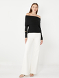 CashSoft Ribbed Off-Shoulder Sweater Top