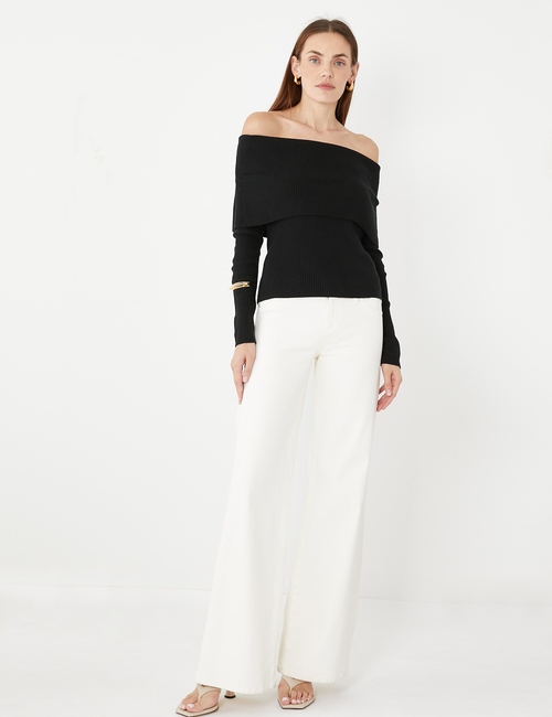 CashSoft Ribbed Off-Shoulder Sweater Top