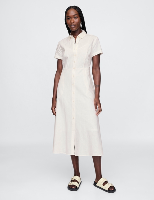Linen-Blend Maxi Shirtdress