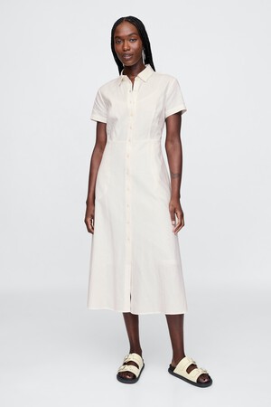 Linen-Blend Maxi Shirtdress