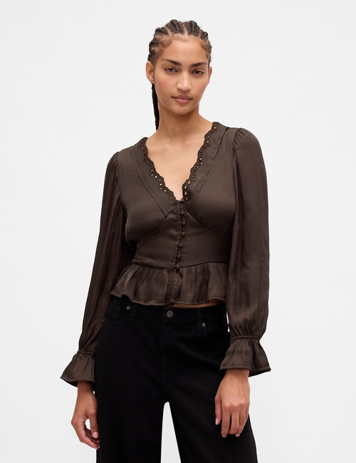 Eyelet V-Neck Peplum Top