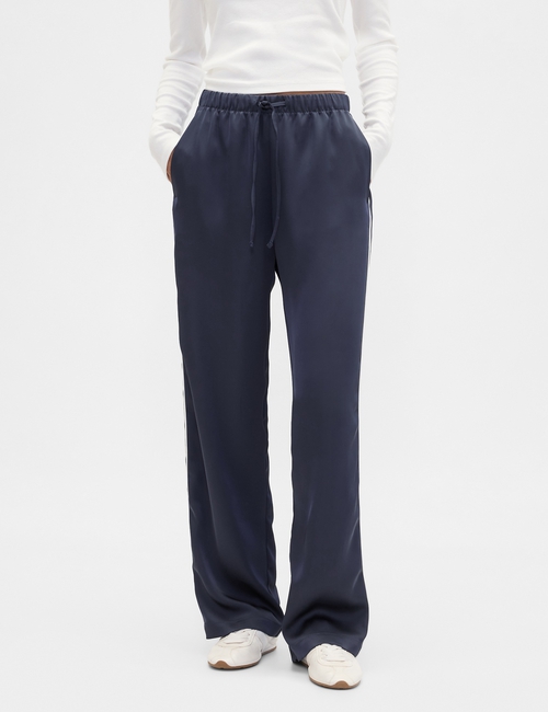 Relaxed Straight-Leg Stripe Satin Pants