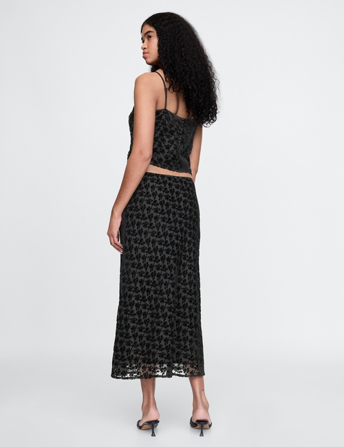 Burnout Velvet Midi Skirt