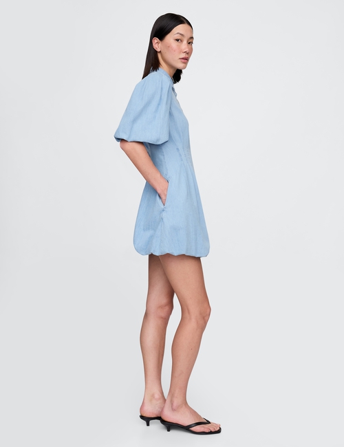 Denim Bubble Mini Shirtdress