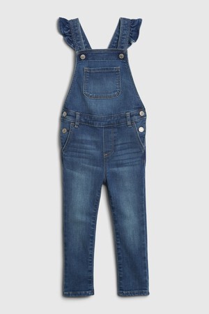Toddler Denim Ruffle Skinny Overalls with Washwell™