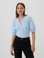 Ribbed Henley Puff Sleeve Top