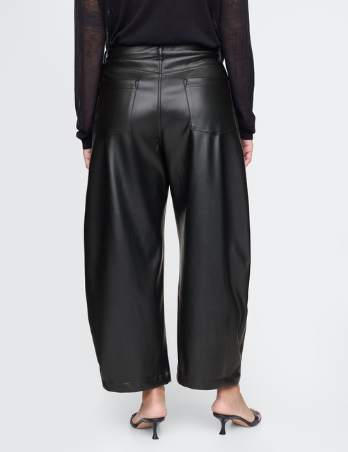 Mid Rise Vegan Leather Barrel Pants