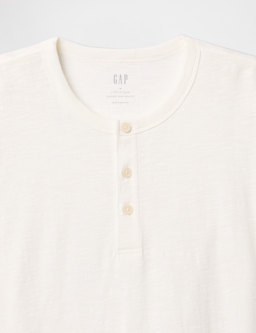 Lived-In Relaxed Curved Hem Henley T-Shirt