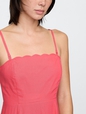 Linen-Blend Scalloped Midi Dress
