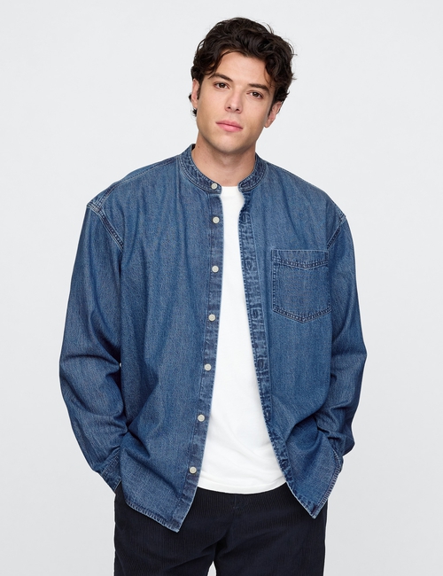 Collarless Denim Big Shirt