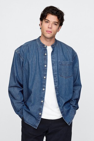 Collarless Denim Big Shirt