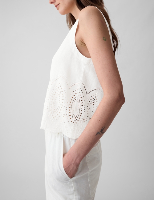 Linen-Blend Eyelet Vest