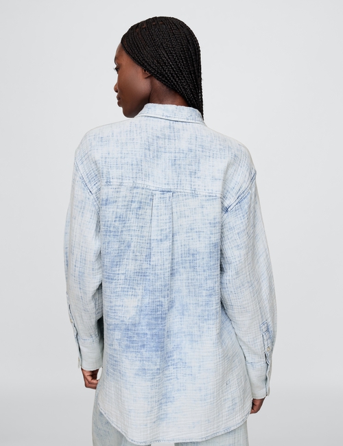 Crinkle Gauze Denim Oversized Shirt