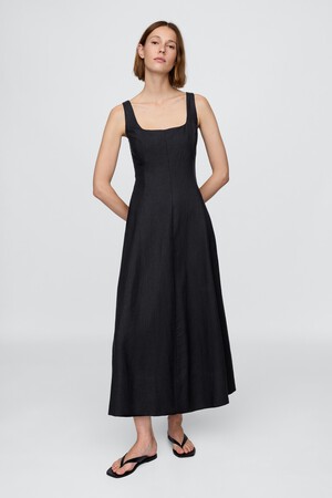 Linen-Blend Square-Neck Maxi Dress