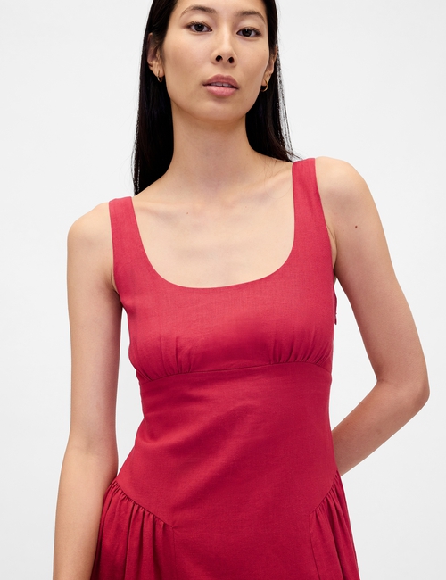 Linen-Blend Shirred Maxi Dress