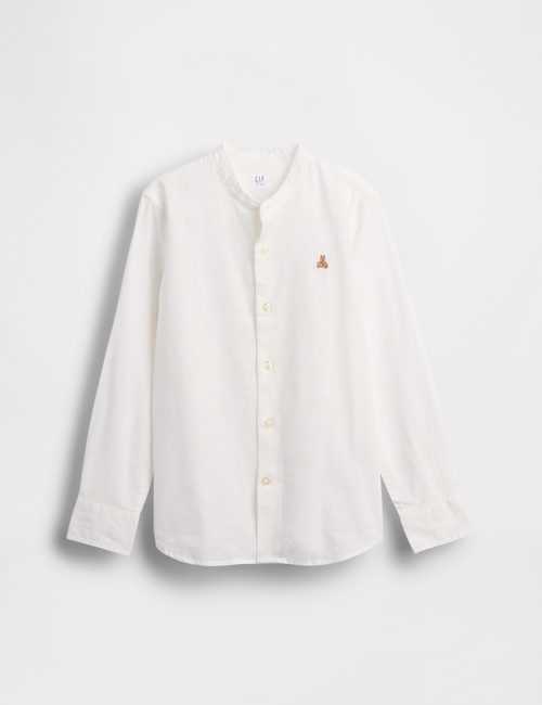 FRCH LS LINEN BAND COLLAR SHIRT