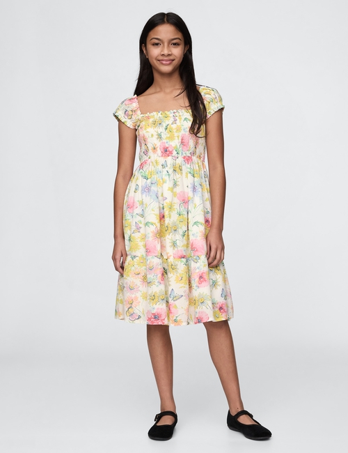 Kids Smocked Floral Midi Dress