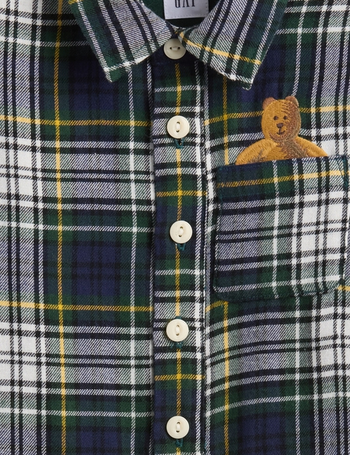 B FLANNEL PLAID EMBR BEAR 1PC