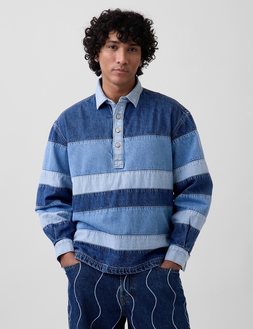 Gap × HFR Stripe Denim Polo Shirt by Daveed Baptiste