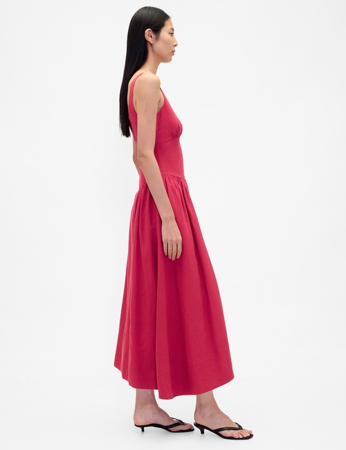 Linen-Blend Shirred Maxi Dress