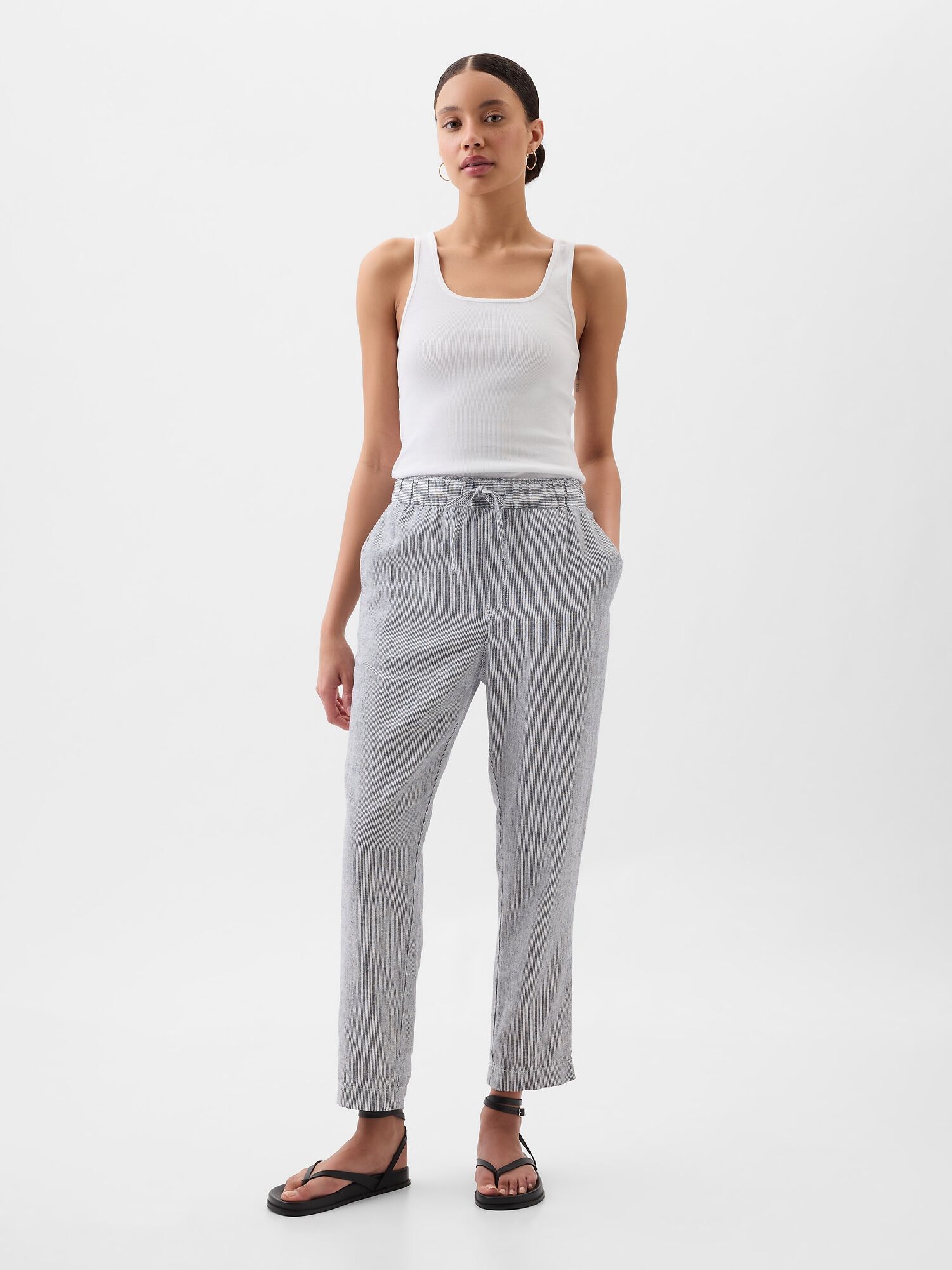 Mid rise linen blend pants cheap