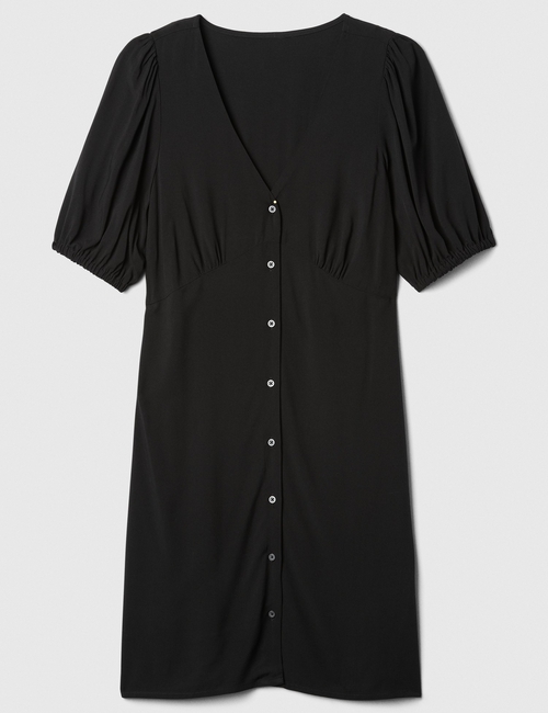 Puff Sleeve Button-Front Mini Dress