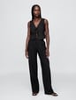 Linen-Blend Tie-Front Crop Vest
