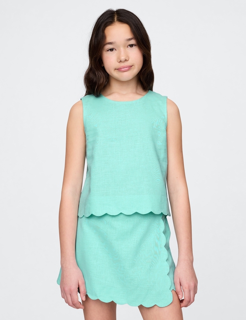 Kids Linen-Cotton Scalloped Top