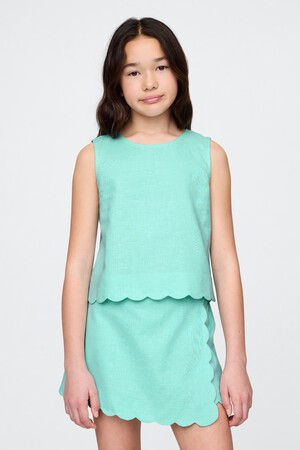 Kids Linen-Cotton Scalloped Top